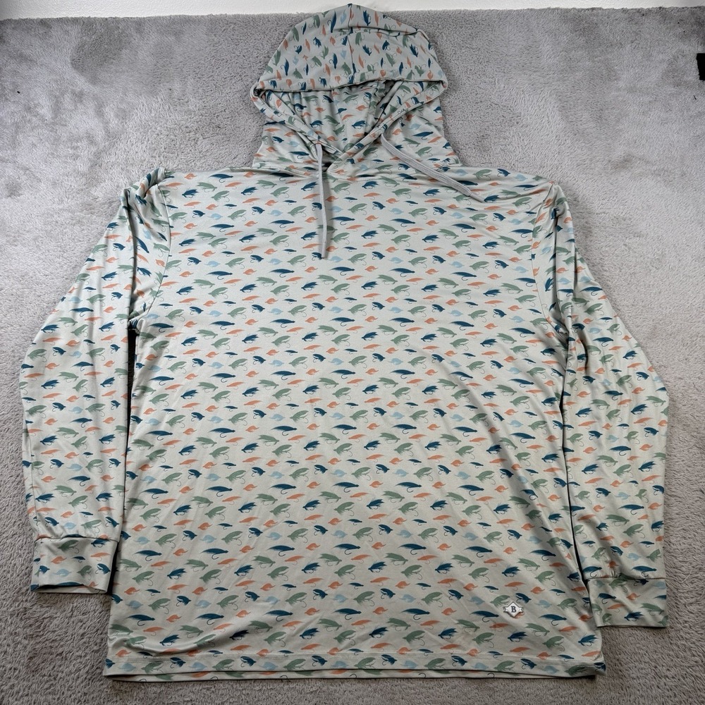 Burlebo Hoodie Mens Large Fishing Lure Performance Stretch Long Sleeve Hooded